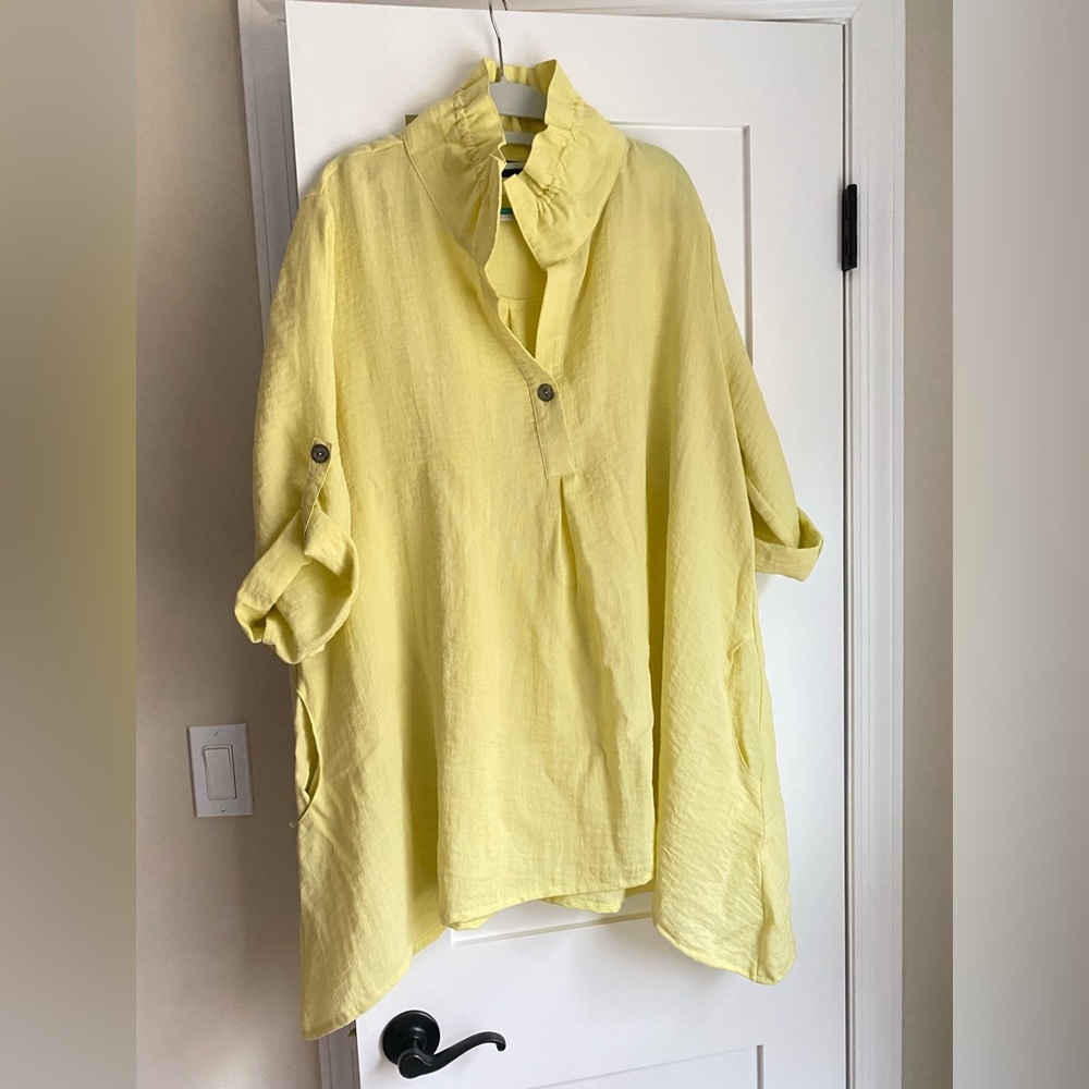 Moonlight Y&S Lime Yellow Hype Women's Popover Asymmetrical Tunic XL Mock neck